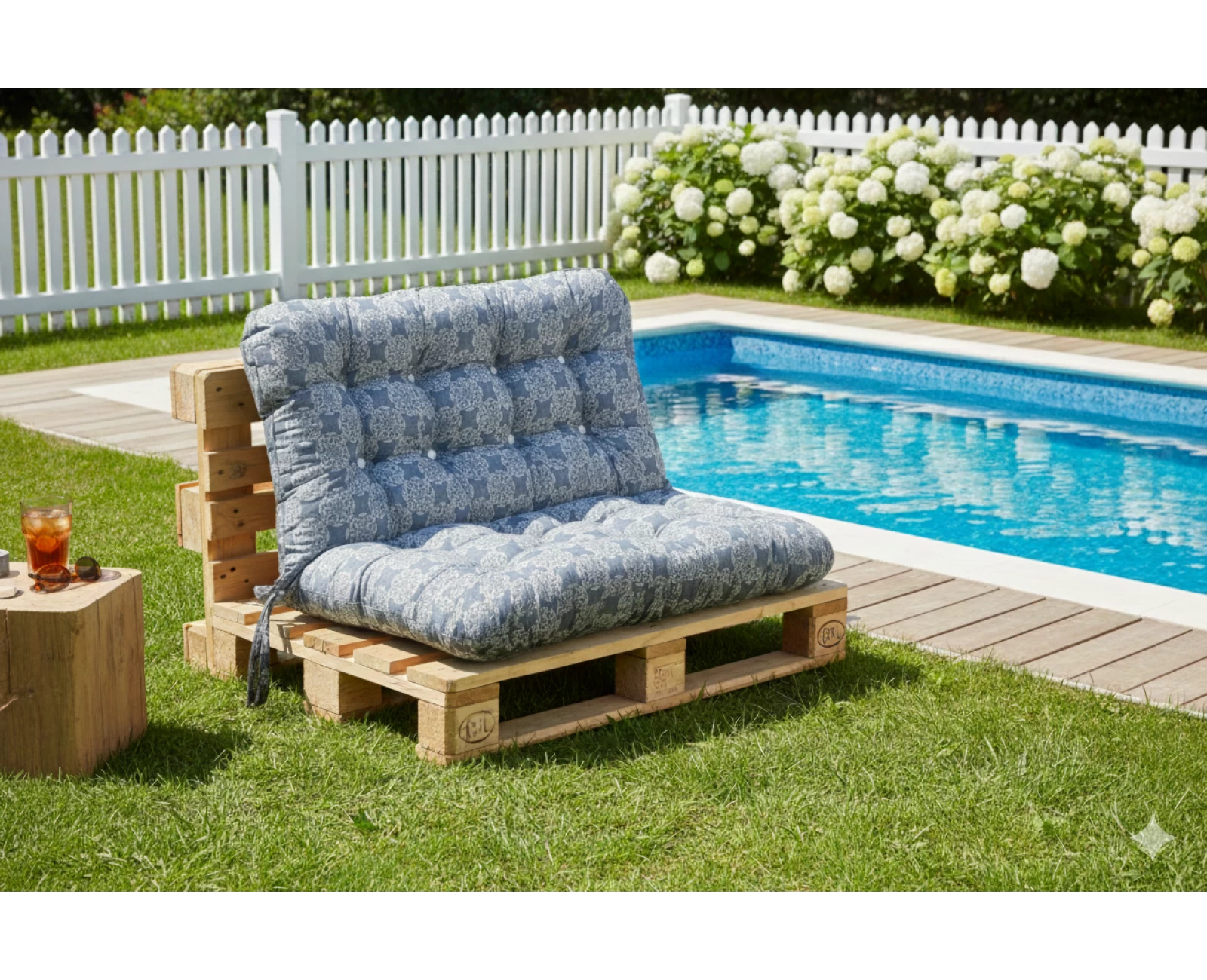 Μαξιλάρι για καναπέ με ενσωματωμένη πλάτη - Λονέτα Ύφασμα απόχρωση του γαλάζιου με σχέδιο Kanada | Mypouf.gr