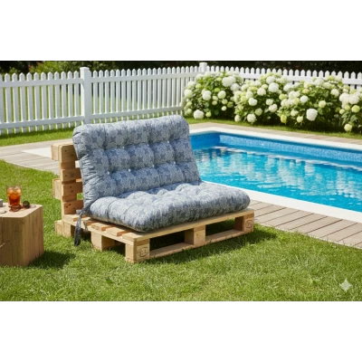 Μαξιλάρι για καναπέ με ενσωματωμένη πλάτη - Λονέτα Ύφασμα απόχρωση του γαλάζιου με σχέδιο Kanada