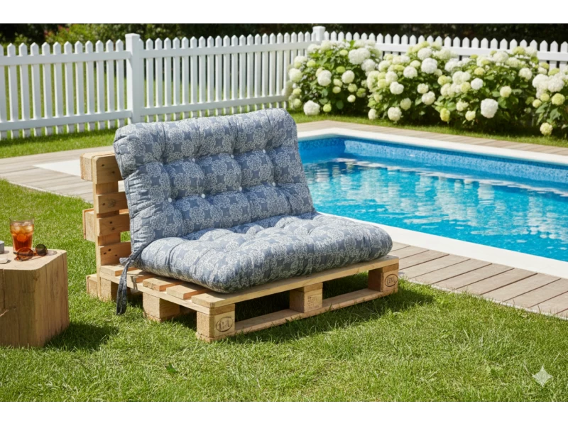 Μαξιλάρι για καναπέ με ενσωματωμένη πλάτη - Λονέτα Ύφασμα απόχρωση του γαλάζιου με σχέδιο Kanada - Norman