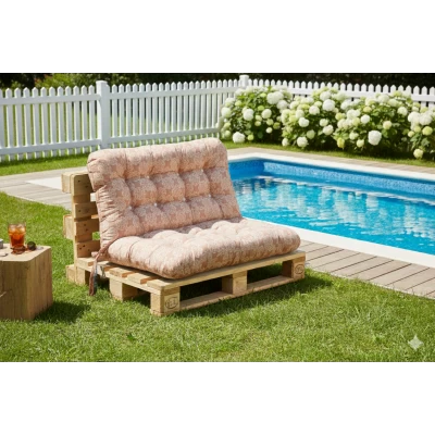 Μαξιλάρι για καναπέ με ενσωματωμένη πλάτη - Λονέτα Ύφασμα απόχρωση του σομόν με σχέδιο Kanada