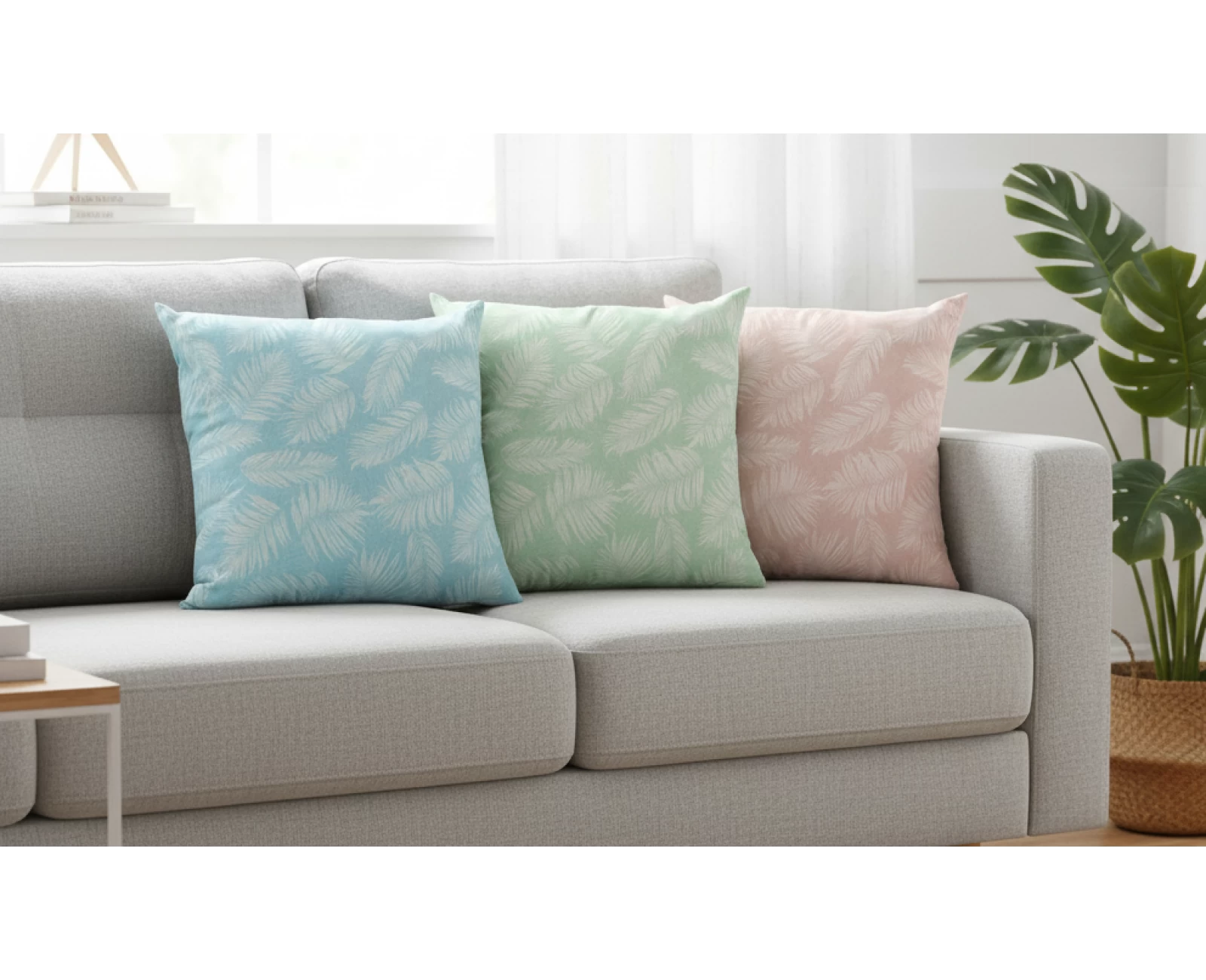 Μαξιλάρι καναπέ - δαπέδου Ύφασμα Λονέτα Frig 301 απόχρωση του σομόν με σχέδιo φύλλα | Mypouf.gr