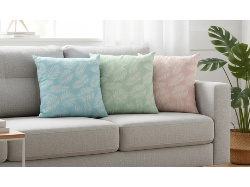 Μαξιλάρι καναπέ - δαπέδου Ύφασμα Λονέτα Frig 301 απόχρωση του σομόν με σχέδιo φύλλα