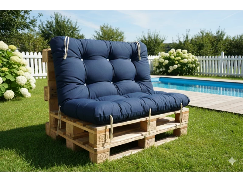 Μαξιλάρι για καναπέ με ενσωματωμένη πλάτη λονέτα - Μονόχρωμο Denim Μπλέ