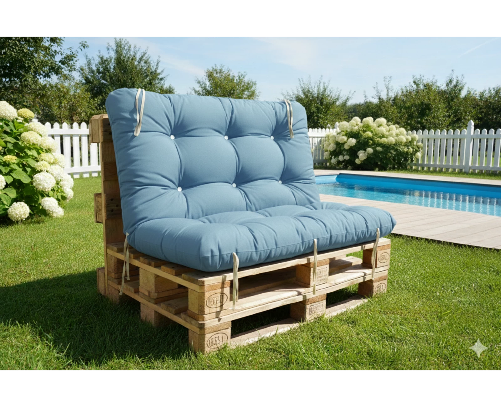 Μαξιλάρι για καναπέ με ενσωματωμένη πλάτη λονέτα - Μονόχρωμο γαλάζιο | Mypouf.gr