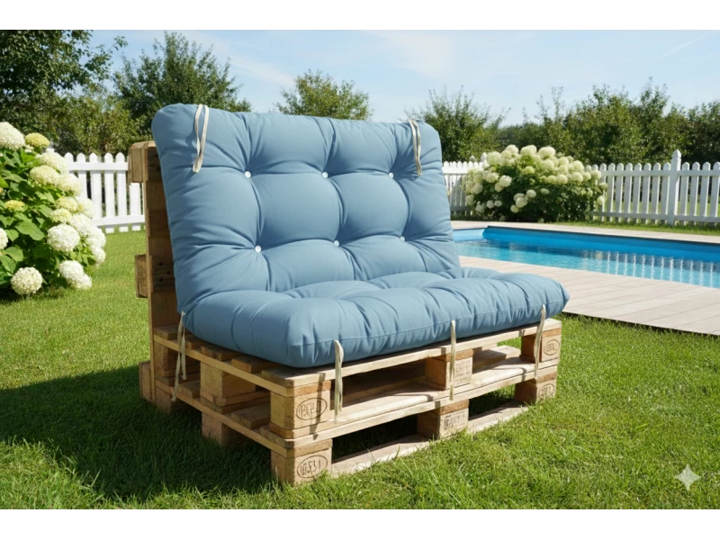 Μαξιλάρι για καναπέ με ενσωματωμένη πλάτη λονέτα - Μονόχρωμο γαλάζιο