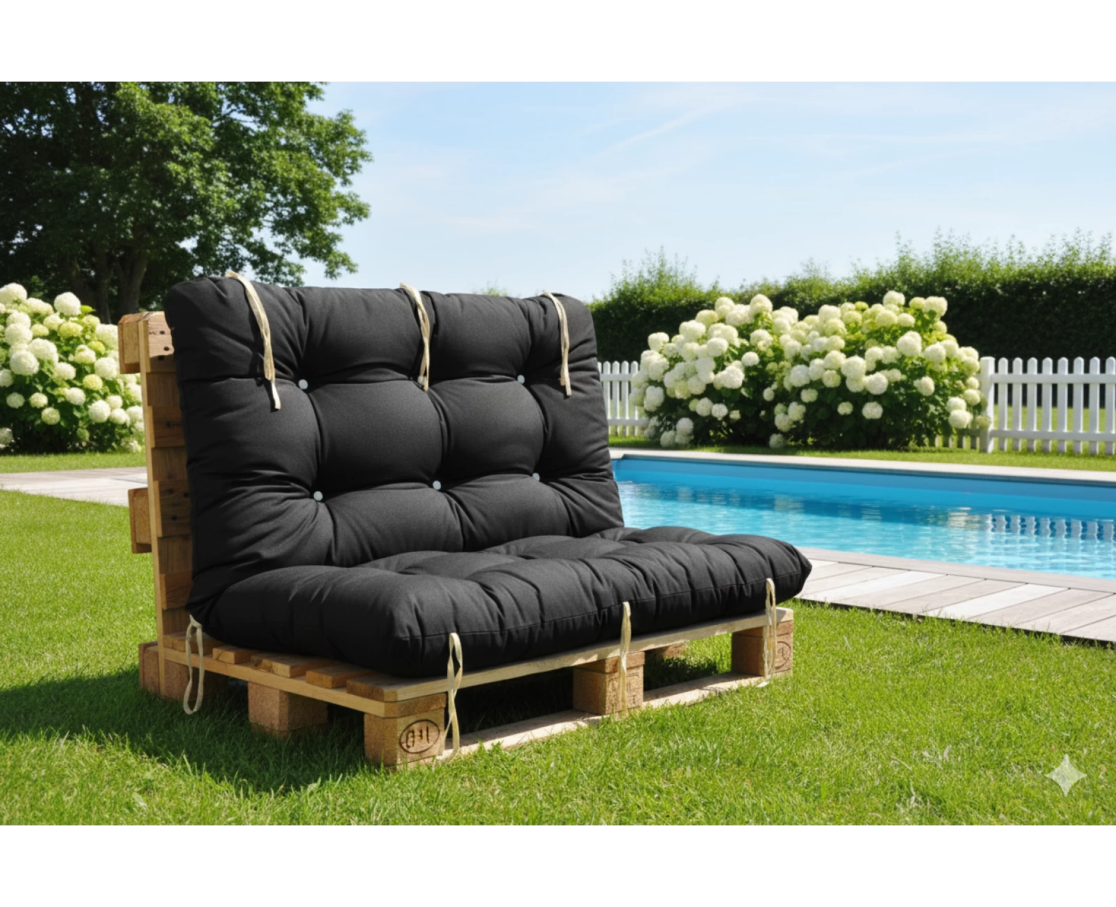 Μαξιλάρι για καναπέ με ενσωματωμένη πλάτη λονέτα - Μονόχρωμο μαύρο | Mypouf.gr