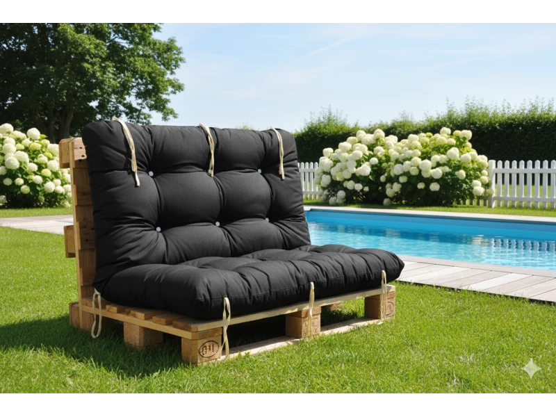 Μαξιλάρι για καναπέ με ενσωματωμένη πλάτη λονέτα - Μονόχρωμο μαύρο