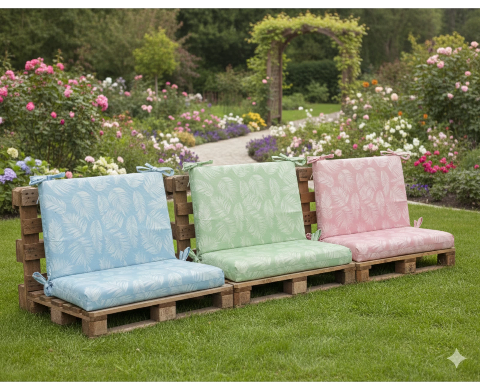 Μαξιλάρι για καναπέδες λονέτα με κορδόνια στην πλάτη Frig 601 απόχρωση του γαλάζιου με σχέδιo φύλλα | Mypouf.gr