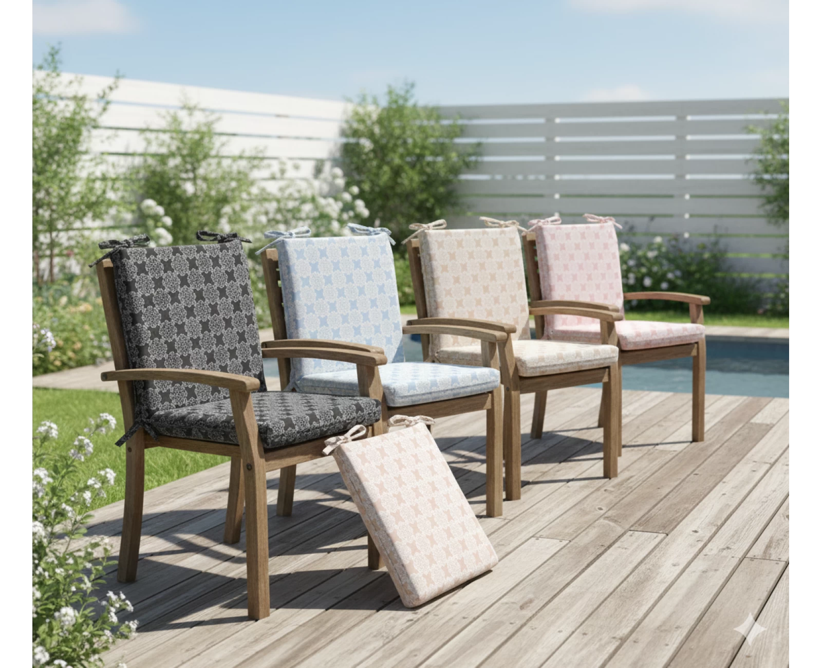 Μαξιλάρι καρέκλας λονέτα με κορδόνια στην πλάτη απόχρωση του σομόν με σχέδιo kanada | Mypouf.gr