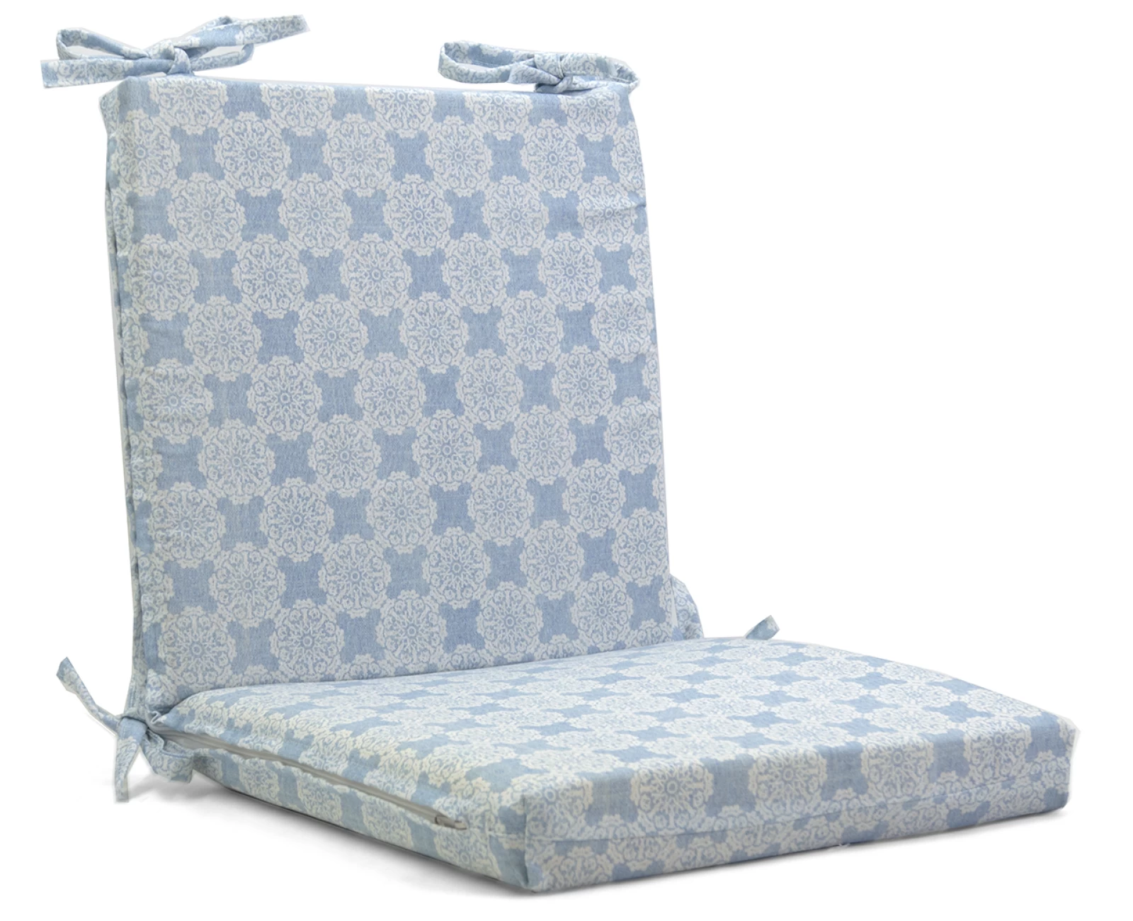 Μαξιλάρι καρέκλας λονέτα με κορδόνια στην πλάτη απόχρωση του γαλάζιου με σχέδιo kanada | Mypouf.gr
