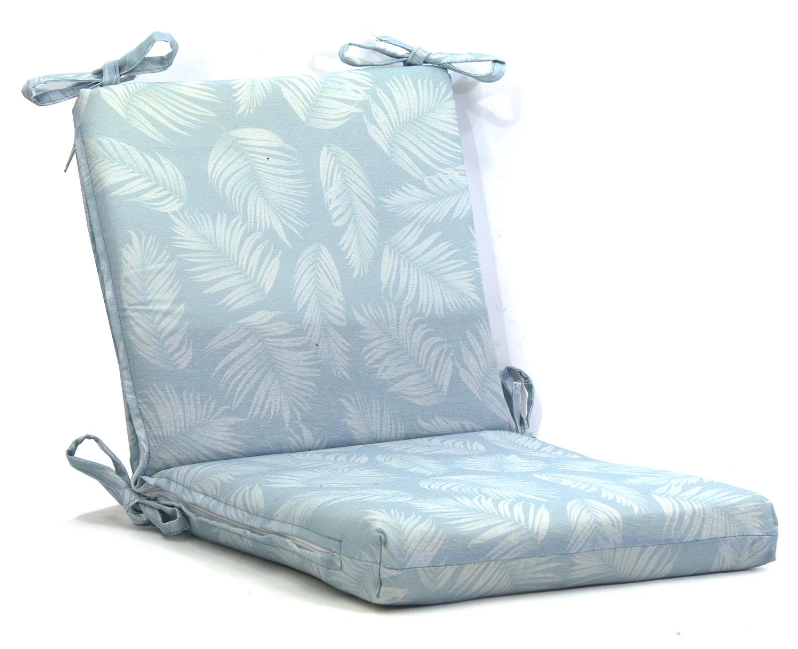 Μαξιλάρι καρέκλας λονέτα με κορδόνια στην πλάτη Frig 601 απόχρωση του γαλάζιου με σχέδιo φύλλα | Mypouf.gr