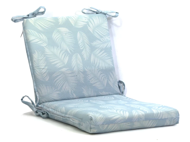 Μαξιλάρι καρέκλας λονέτα με κορδόνια στην πλάτη Frig 601 απόχρωση του γαλάζιου με σχέδιo φύλλα