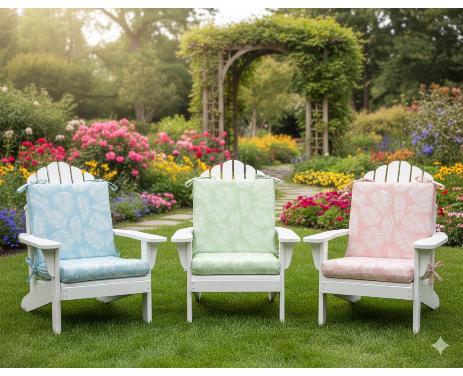 Μαξιλάρι καρέκλας λονέτα με κορδόνια στην πλάτη Frig 301 απόχρωση του σομόν με σχέδιo φύλλα | Mypouf.gr