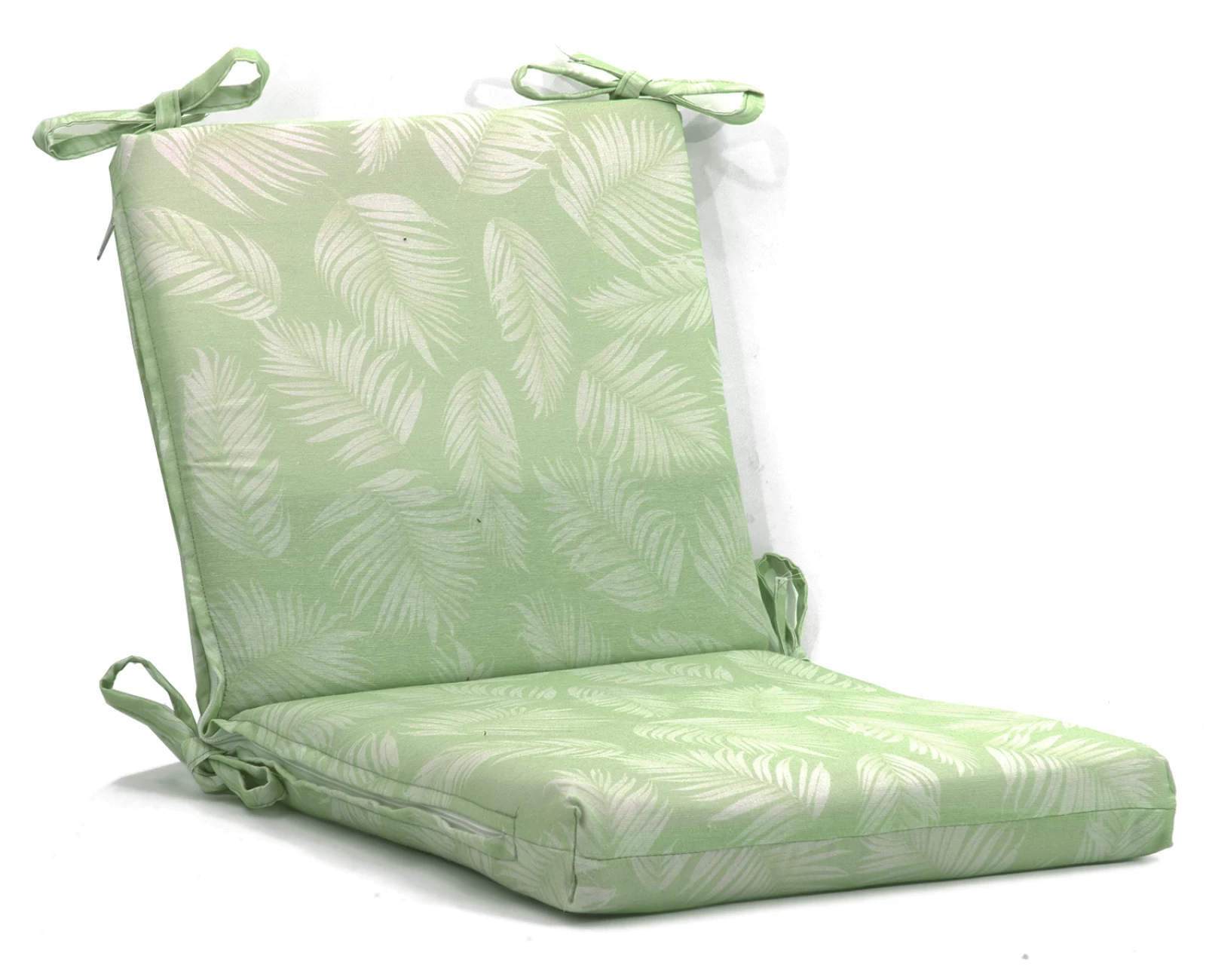 Μαξιλάρι καρέκλας λονέτα με κορδόνια στην πλάτη Frig 701 απόχρωση του πράσινου με σχέδιo φύλλα | Mypouf.gr