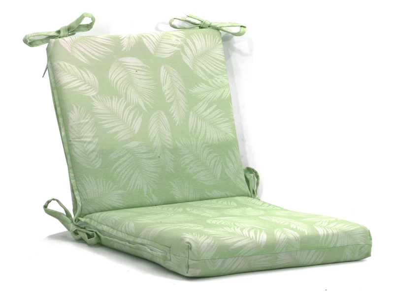 Μαξιλάρι καρέκλας λονέτα με κορδόνια στην πλάτη Frig 701 απόχρωση του πράσινου με σχέδιo φύλλα