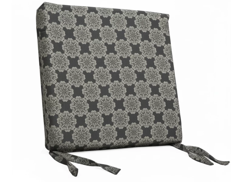 Μαξιλάρι Καρέκλας Με Δέσιμο - Λονέτα Ύφασμα απόχρωση του ανθρακί με σχέδιo Kanada - Norman