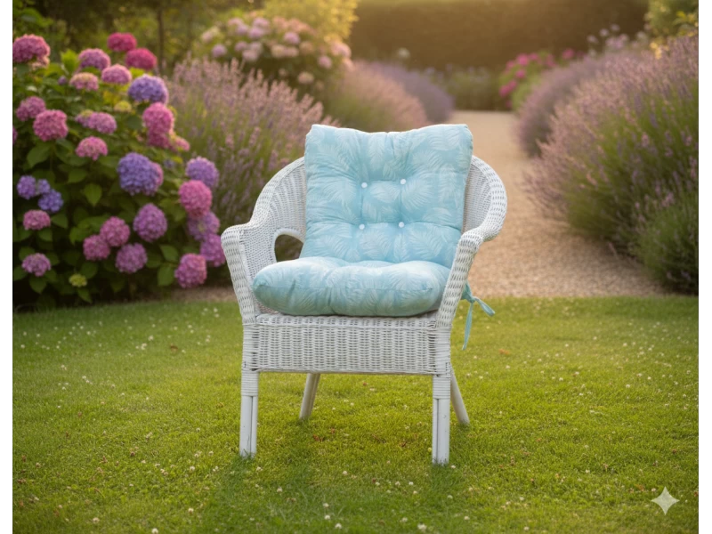 Μαξιλάρι μπαμπού ύφασμα λονέτα με πλάτη Frig 601 απόχρωση του γαλάζιου με σχέδιo φύλλα