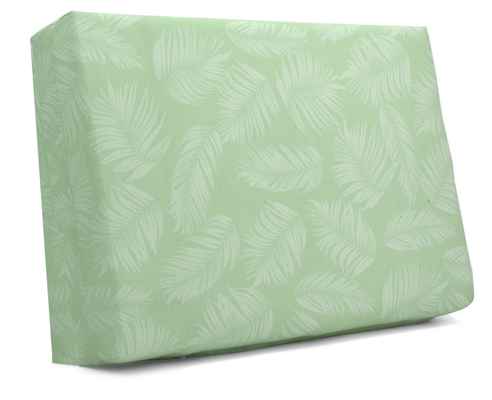 Μαξιλάρι πλάτης τριγωνικό Λονέτα Ύφασμα Frig 701 απόχρωση του πράσινου με σχέδιo φύλλα | Mypouf.gr