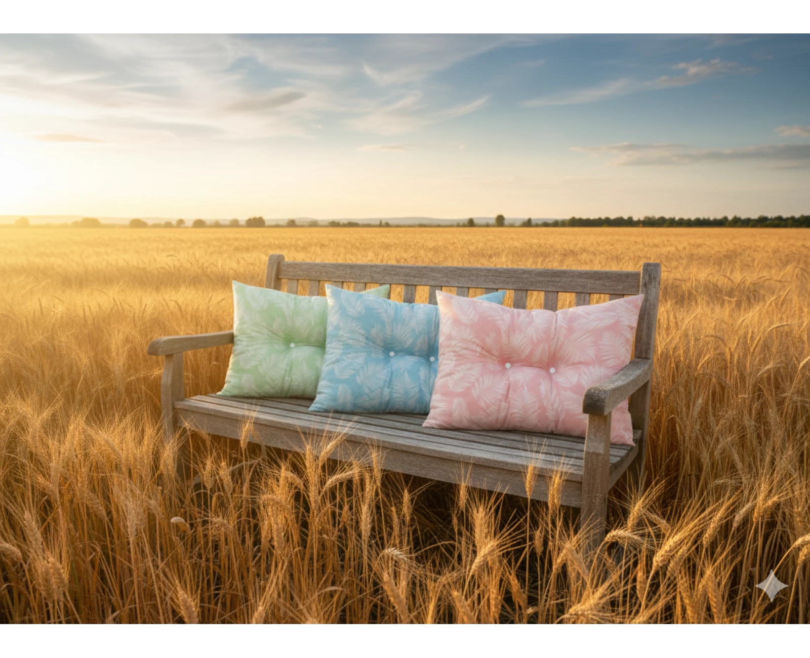 Μαξιλάρι Πλάτης Με 2 Κουμπιά Λονέτα Frig 601 απόχρωση του γαλάζιου με σχέδιo φύλλα | Mypouf.gr