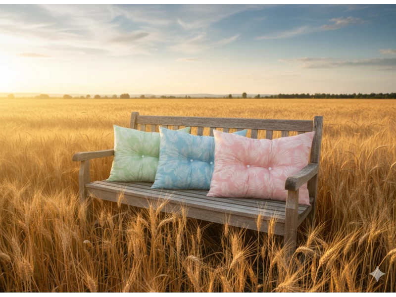 Μαξιλάρι Πλάτης Με 2 Κουμπιά Λονέτα Frig 601 απόχρωση του γαλάζιου με σχέδιo φύλλα