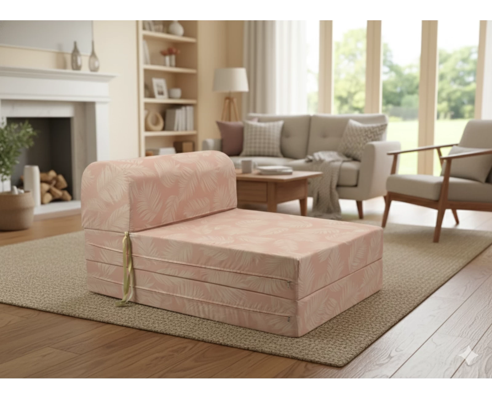 Πολυθρόνα - Κρεβάτι Flip Chair Florina Λονέτα Ύφασμα Frig 301 απόχρωση του σομόν με σχέδιo φύλλα | Mypouf.gr