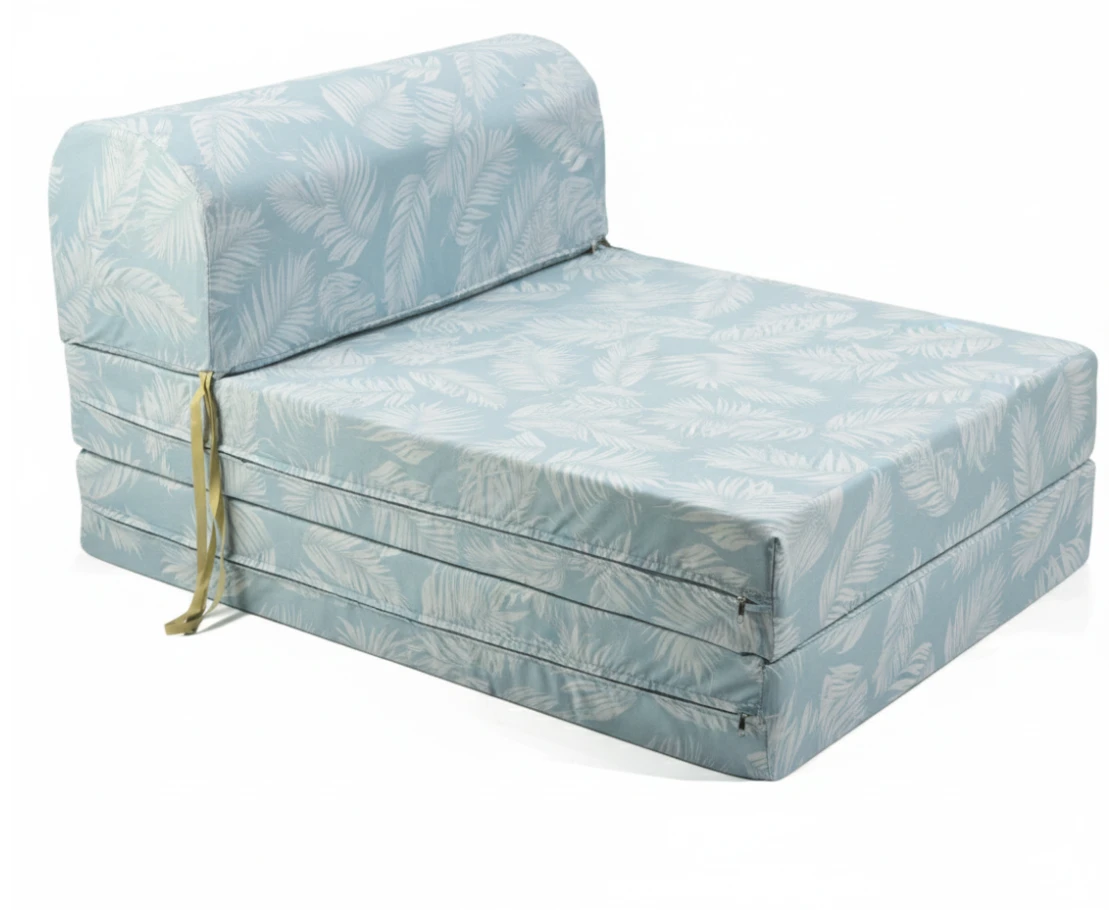 Πολυθρόνα - Κρεβάτι Flip Chair Florina Λονέτα Ύφασμα Frig 601 απόχρωση του γαλάζιου με σχέδιo φύλλα