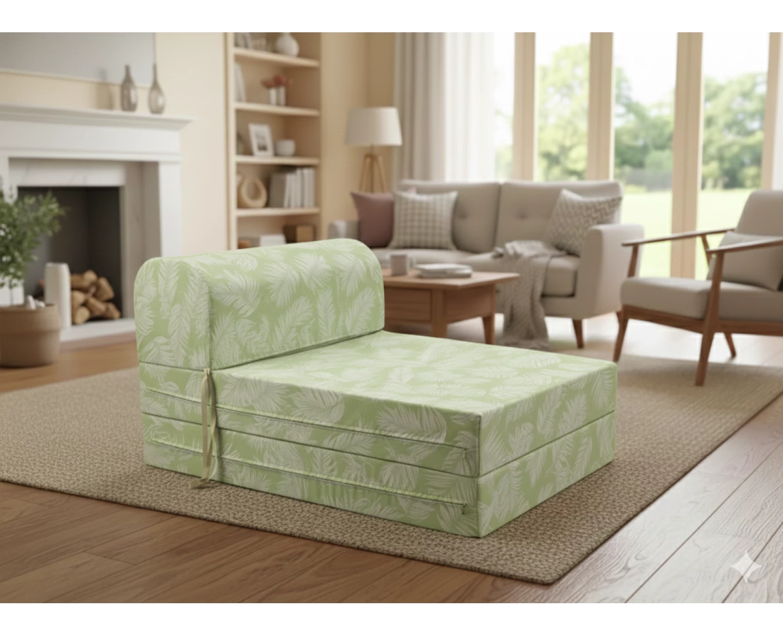 Πολυθρόνα - Κρεβάτι Flip Chair Florina Λονέτα Ύφασμα Frig 701 απόχρωση του πράσινου με σχέδιo φύλλα | Mypouf.gr