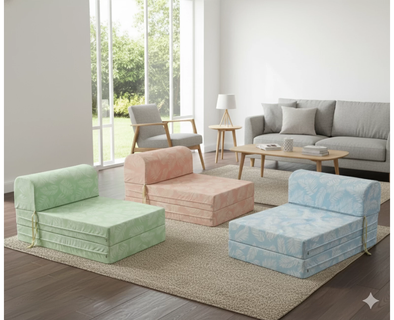 Πολυθρόνα - Κρεβάτι Flip Chair Florina Λονέτα Ύφασμα Frig 301 απόχρωση του σομόν με σχέδιo φύλλα | Mypouf.gr