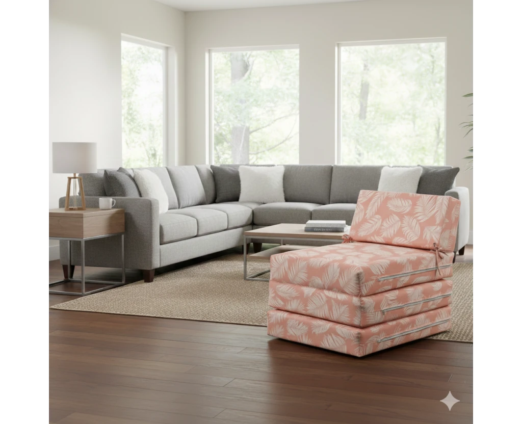 Πολυθρόνα - Κρεβάτι Flip Chair Panama Λονέτα Ύφασμα Frig 301 απόχρωση του σομόν με σχέδιo φύλλα - Εικόνα 2 | Mypouf.gr