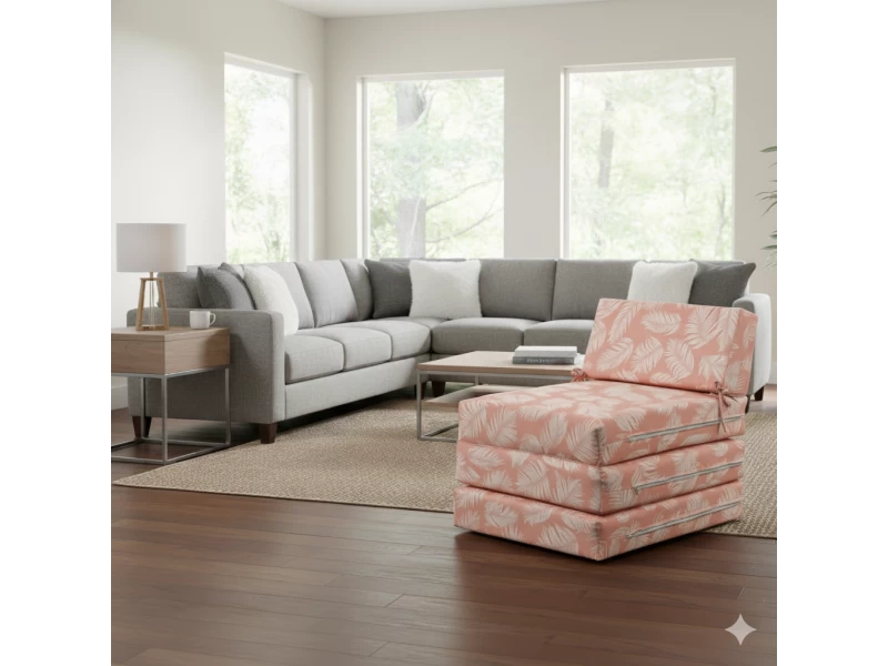 Πολυθρόνα - Κρεβάτι Flip Chair Panama Λονέτα Ύφασμα Frig 301 απόχρωση του σομόν με σχέδιo φύλλα