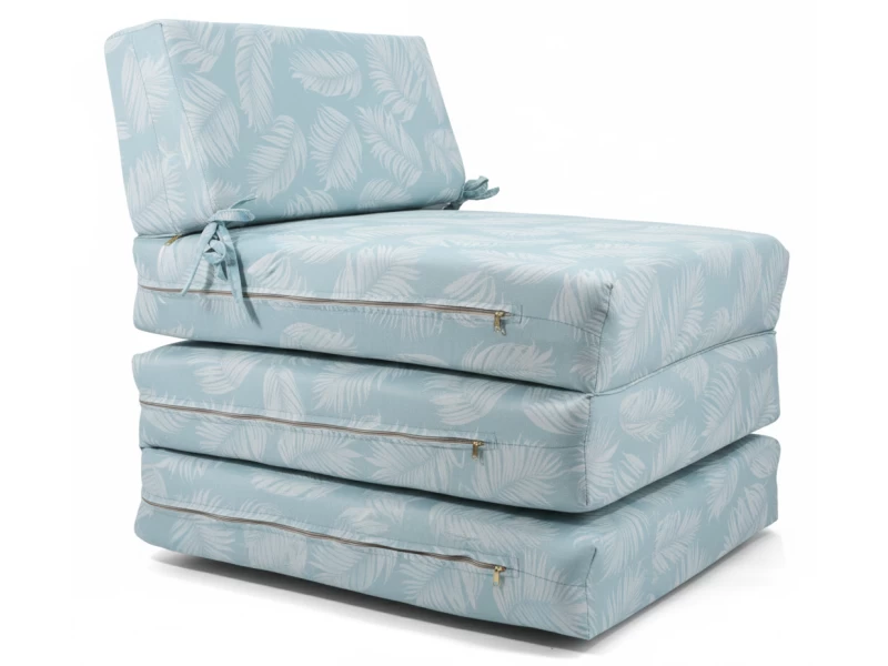 Πολυθρόνα - Κρεβάτι Flip Chair Panama Λονέτα Ύφασμα Frig 601 απόχρωση του γαλάζιου με σχέδιo φύλλα