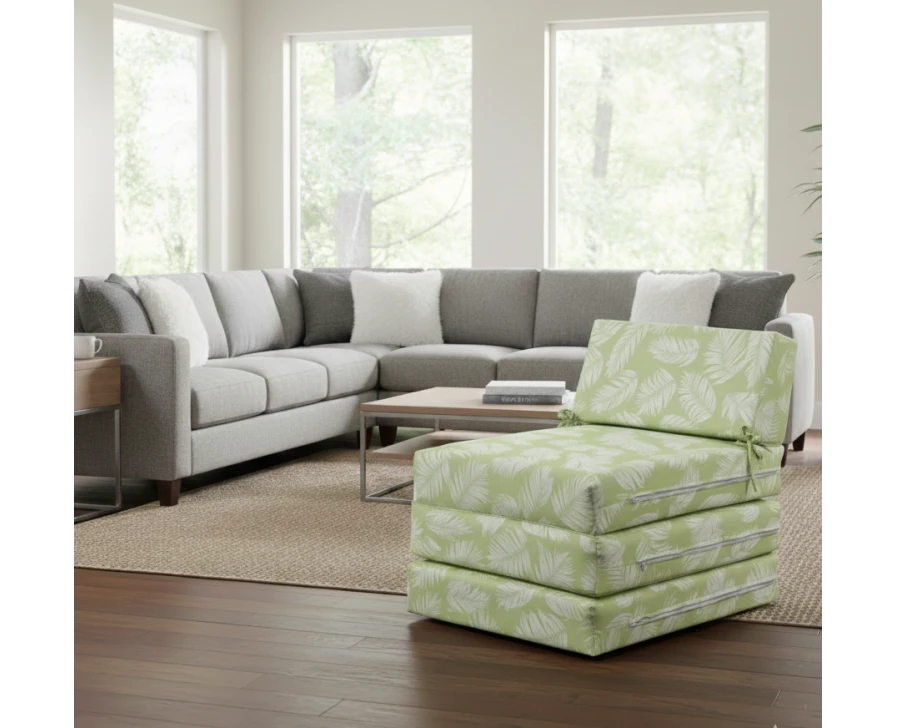 Πολυθρόνα - Κρεβάτι Flip Chair Panama Λονέτα Ύφασμα Frig 701 απόχρωση του πράσινου με σχέδιo φύλλα - Εικόνα 2 | Mypouf.gr