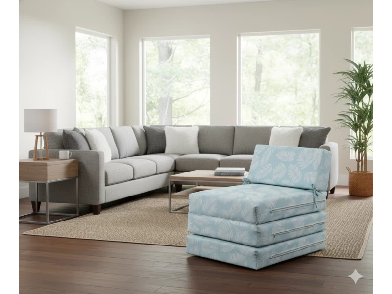 Πολυθρόνα - Κρεβάτι Flip Chair Panama Λονέτα Ύφασμα Frig 601 απόχρωση του γαλάζιου με σχέδιo φύλλα