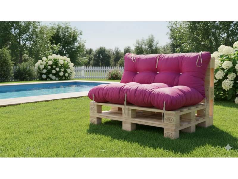 Μαξιλάρι για καναπέ με ενσωματωμένη πλάτη - Μονόχρωμο φούξια Κρετόν ύφασμα