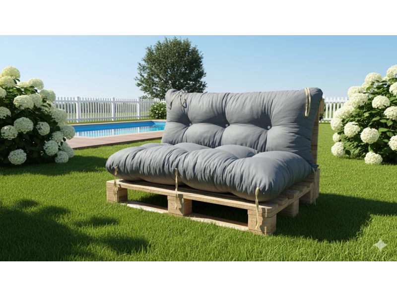 Μαξιλάρι για καναπέ με ενσωματωμένη πλάτη - Μονόχρωμο γκρί Κρετόν ύφασμα