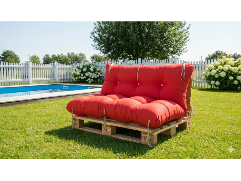 Μαξιλάρι για καναπέ με ενσωματωμένη πλάτη - Μονόχρωμο κόκκινο Κρετόν ύφασμα