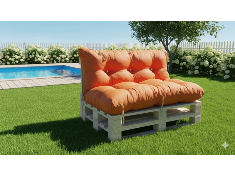 Μαξιλάρι για καναπέ με ενσωματωμένη πλάτη - Μονόχρωμο πορτοκαλί Κρετόν ύφασμα