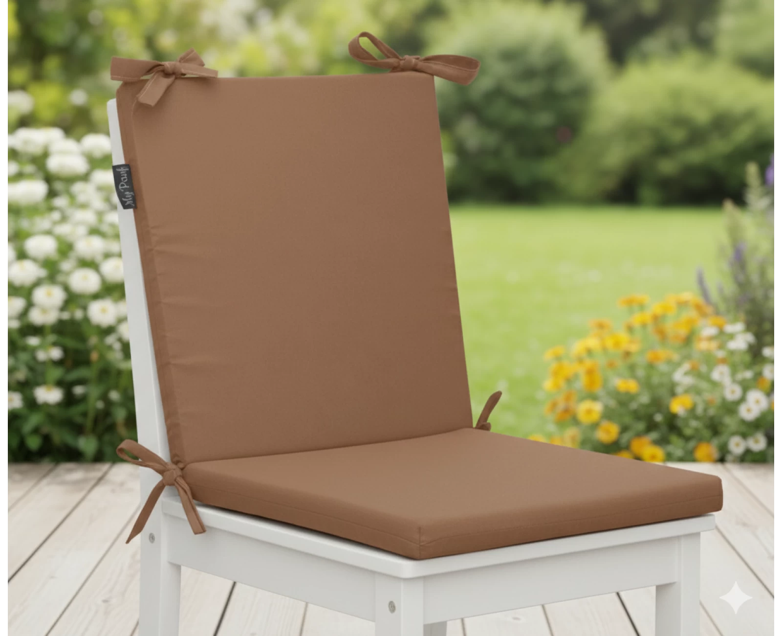 Μαξιλάρι καρέκλας με κορδόνια στην πλάτη μονόχρωμο caramel - Ύφασμα Poliester | Mypouf.gr