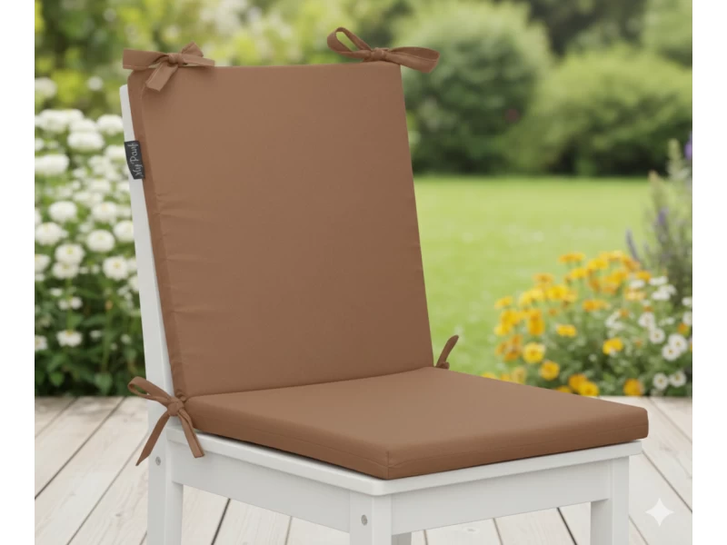 Μαξιλάρι καρέκλας με κορδόνια στην πλάτη μονόχρωμο caramel - Ύφασμα Poliester