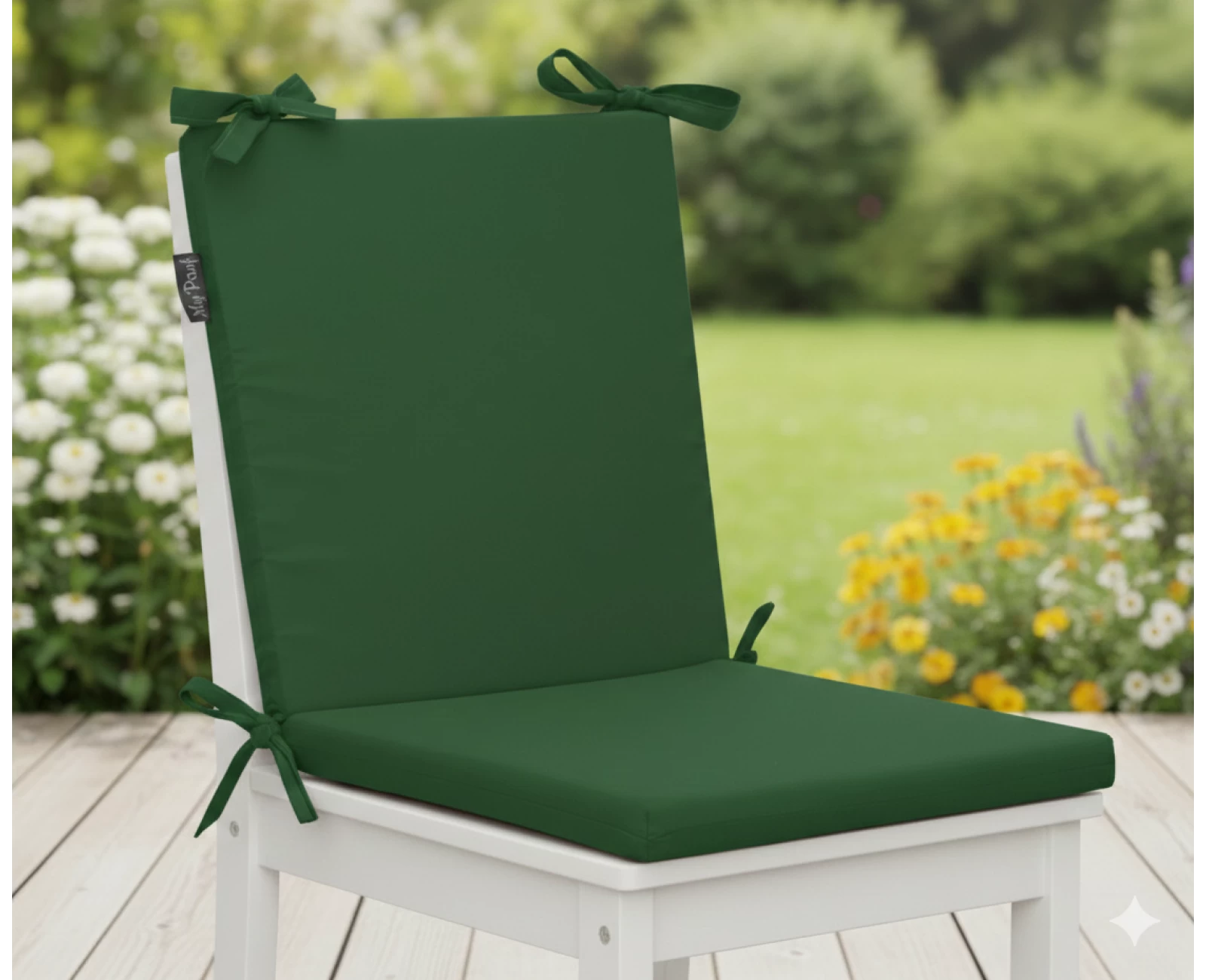 Μαξιλάρι καρέκλας με κορδόνια στην πλάτη μονόχρωμο πράσινο - Ύφασμα Poliester | Mypouf.gr