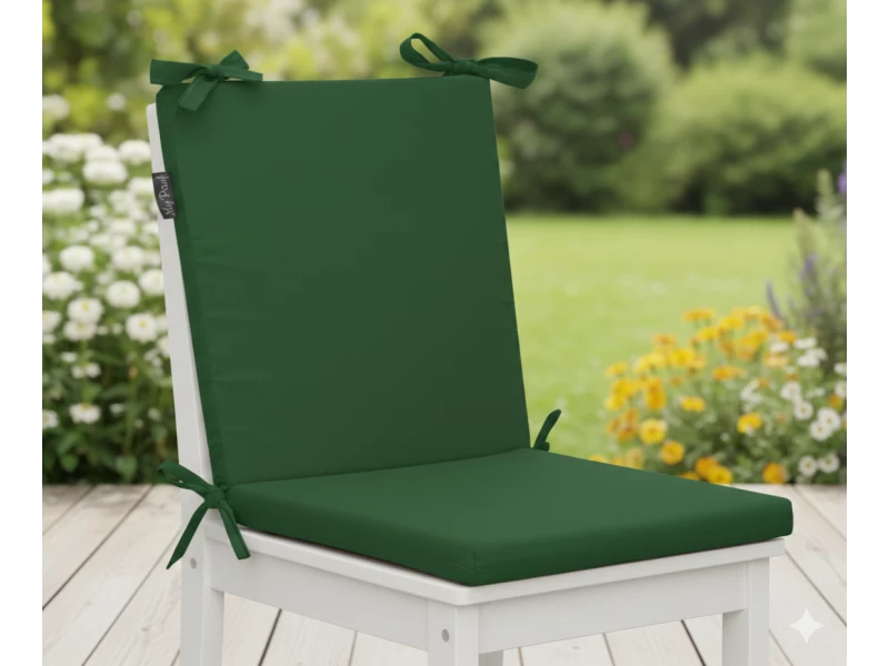 Μαξιλάρι καρέκλας με κορδόνια στην πλάτη μονόχρωμο πράσινο - Ύφασμα Poliester
