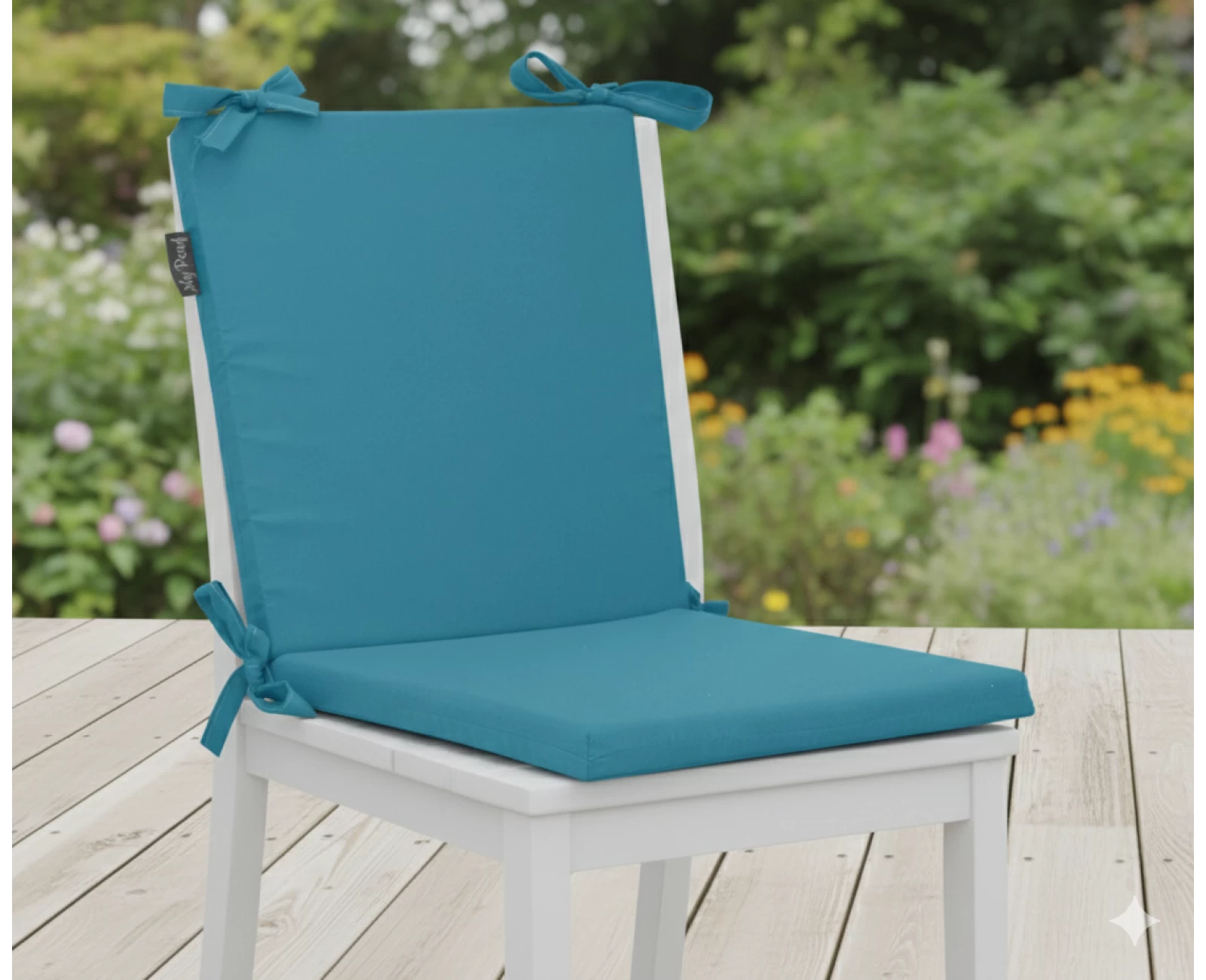 Μαξιλάρι καρέκλας με κορδόνια στην πλάτη μονόχρωμο τιρκουάζ - Ύφασμα Poliester | Mypouf.gr