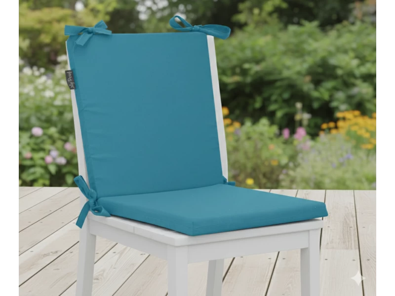 Μαξιλάρι καρέκλας με κορδόνια στην πλάτη μονόχρωμο τιρκουάζ - Ύφασμα Poliester