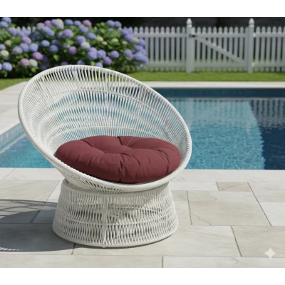 Μαξιλάρι στρογγυλό αδιάβροχο για κάθισμα με κουμπιά μπορντώ