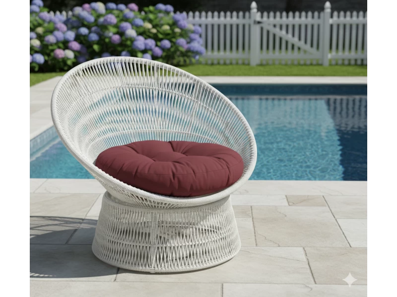 Μαξιλάρι στρογγυλό αδιάβροχο για κάθισμα με κουμπιά μπορντώ