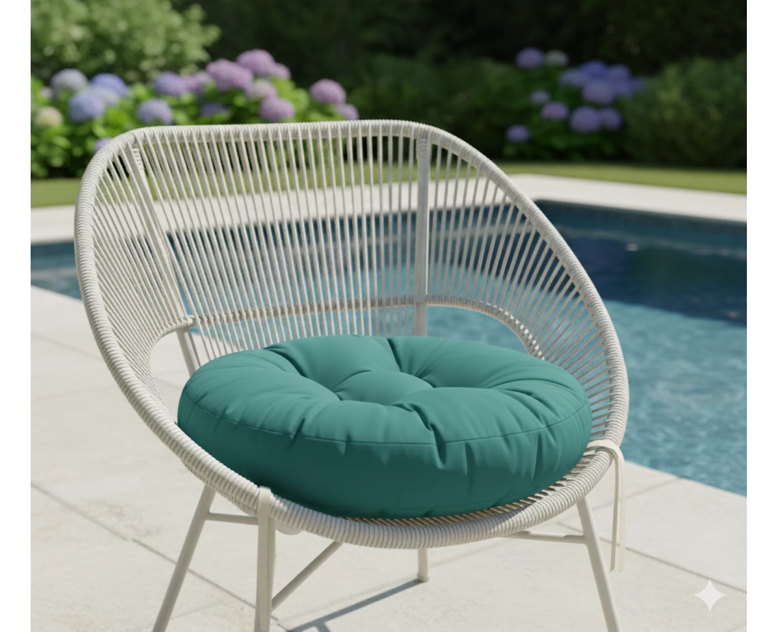 Μαξιλάρι στρογγυλό αδιάβροχο για κάθισμα με κουμπιά πετρόλ | Mypouf.gr