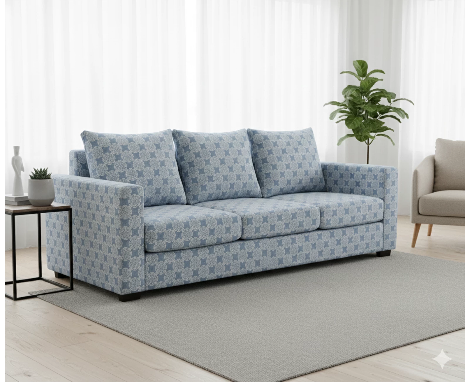 Μαξιλάρι πλάτης τριγωνικό Λονέτα Ύφασμα απόχρωση του γαλάζιου με σχέδιo Kanada | Mypouf.gr