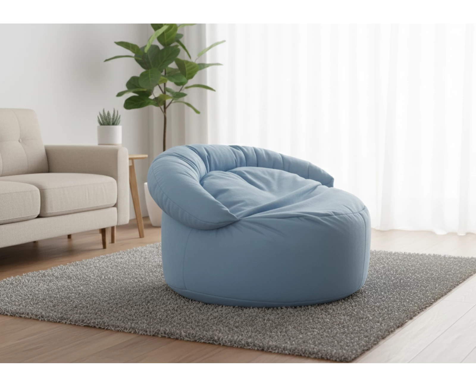 Πουφ πολυθρόνα Big size Velure αποχρώσεις του γαλάζιου Φ120 x 100εκ. | Mypouf.gr