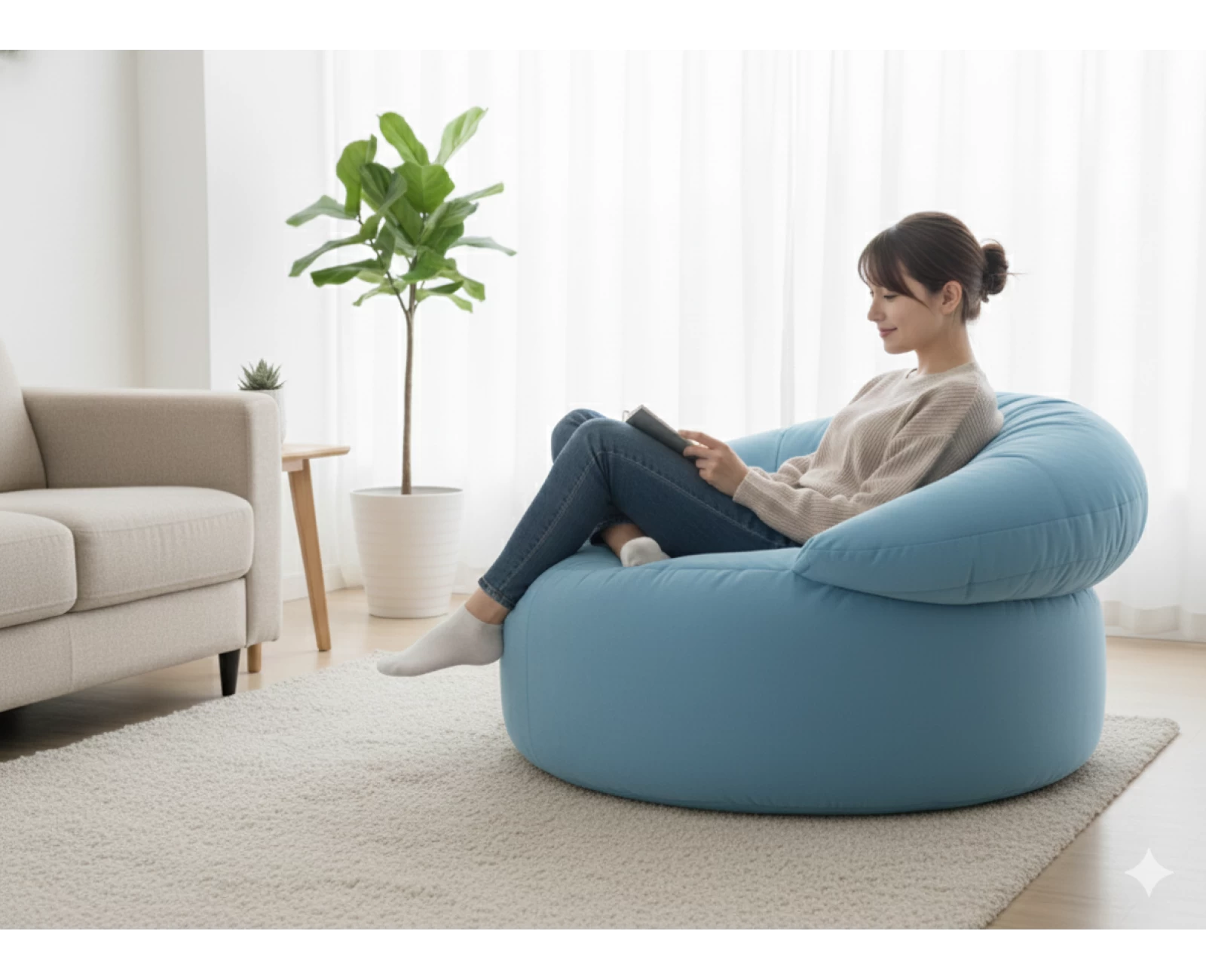 Πουφ πολυθρόνα Big size Velure αποχρώσεις του γαλάζιου Φ120 x 100εκ. | Mypouf.gr