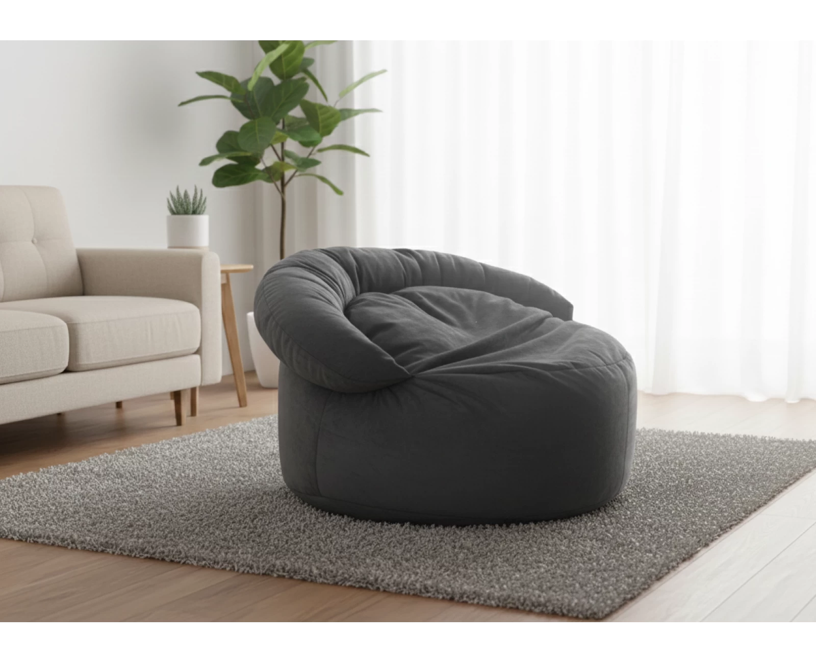 Πουφ πολυθρόνα Big size Velure αποχρώσεις του γκρι Φ120 x 100εκ. | Mypouf.gr